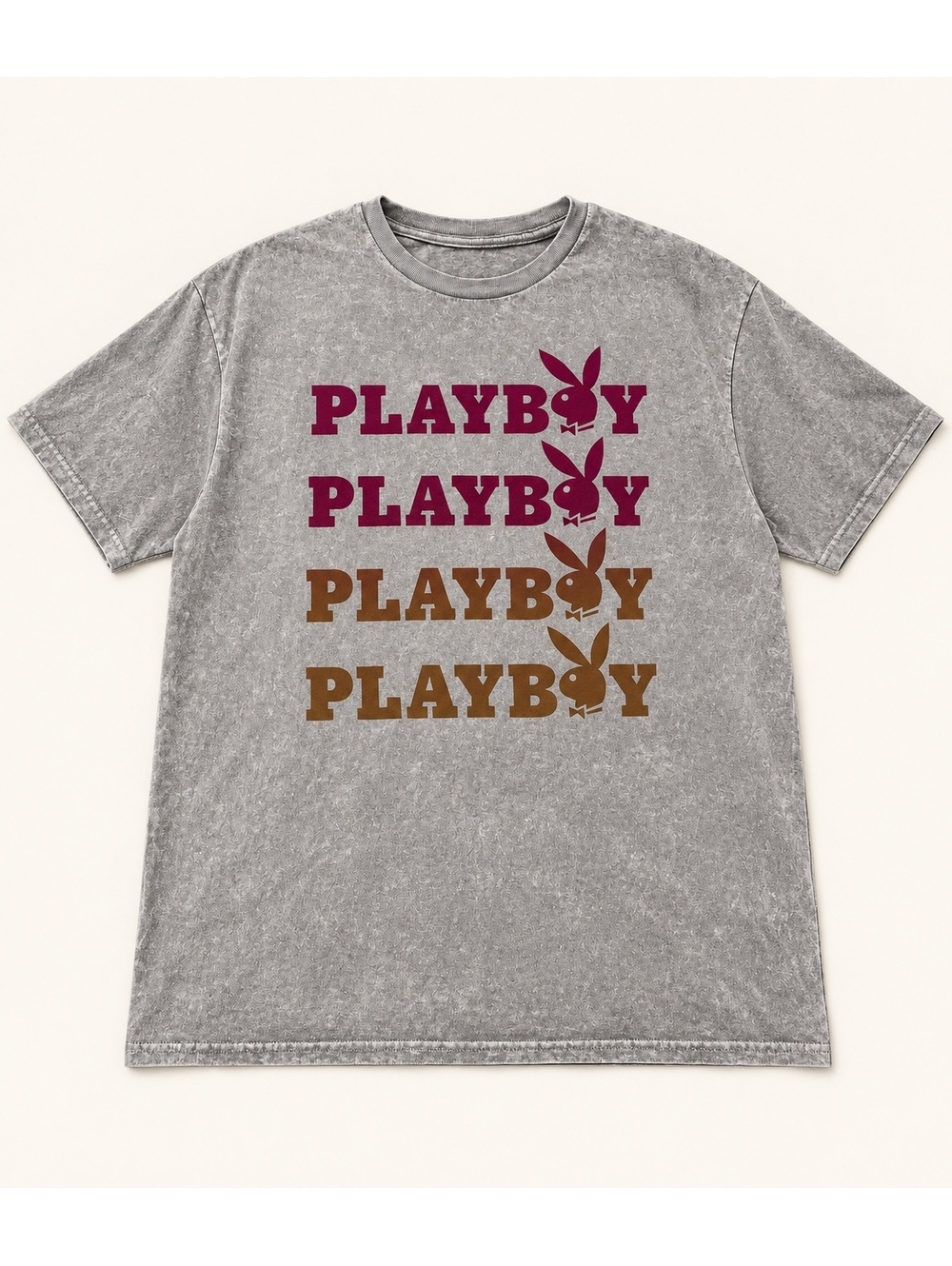 Playboy Gray Mineral Wash Stacked Bunny Logo T-Shirt XL New
